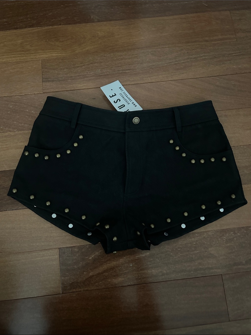Black Studded Women's Micro Shorts